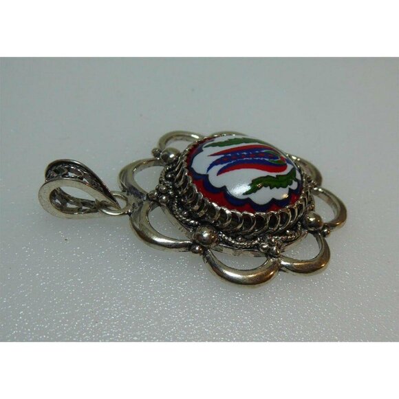 Turkish STERLING SILVER & Porcelain Colorful Pendant Signed DGS - Picture 5 of 6